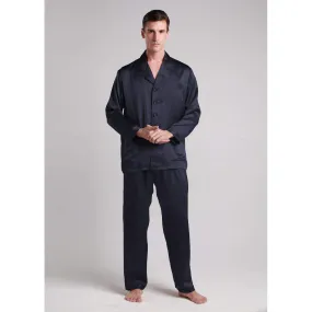 Ensemble De Pyjama En Soie Longue Bordure Contraste Pour Homme bleu marine LilySilk - Pyjama & Peignoir Homme sur MenCorner