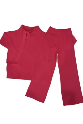 Ensemble pull col roulé tombant over size et palazzo fuchsia