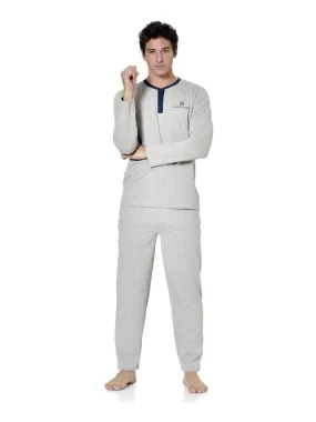 Ensemble pyjama long homme t-shirt col tunisien Serge Blanco - Gris