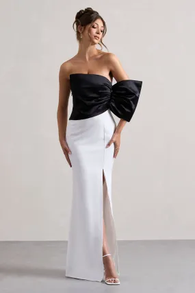 Envision | Robe longue noire et blanche asymétrique à une manche avec fente