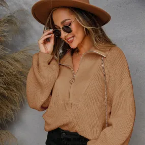 Femme - Pull en maille lâche - Doux avec fermeture éclair - Confortabl