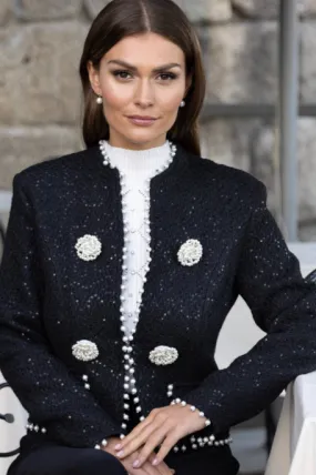 FRANCK LYMAN- VESTE NOIR AVEC PERLE REF: 233851U