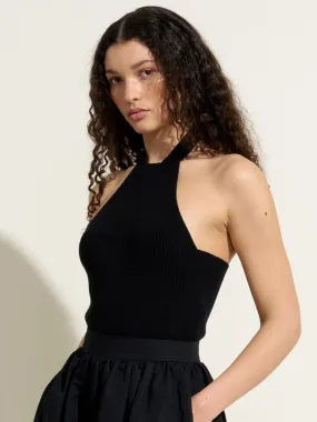 GABRIELLE - Top sans manche dos nu col montant en maille côtelée Oeko-Tex Noir