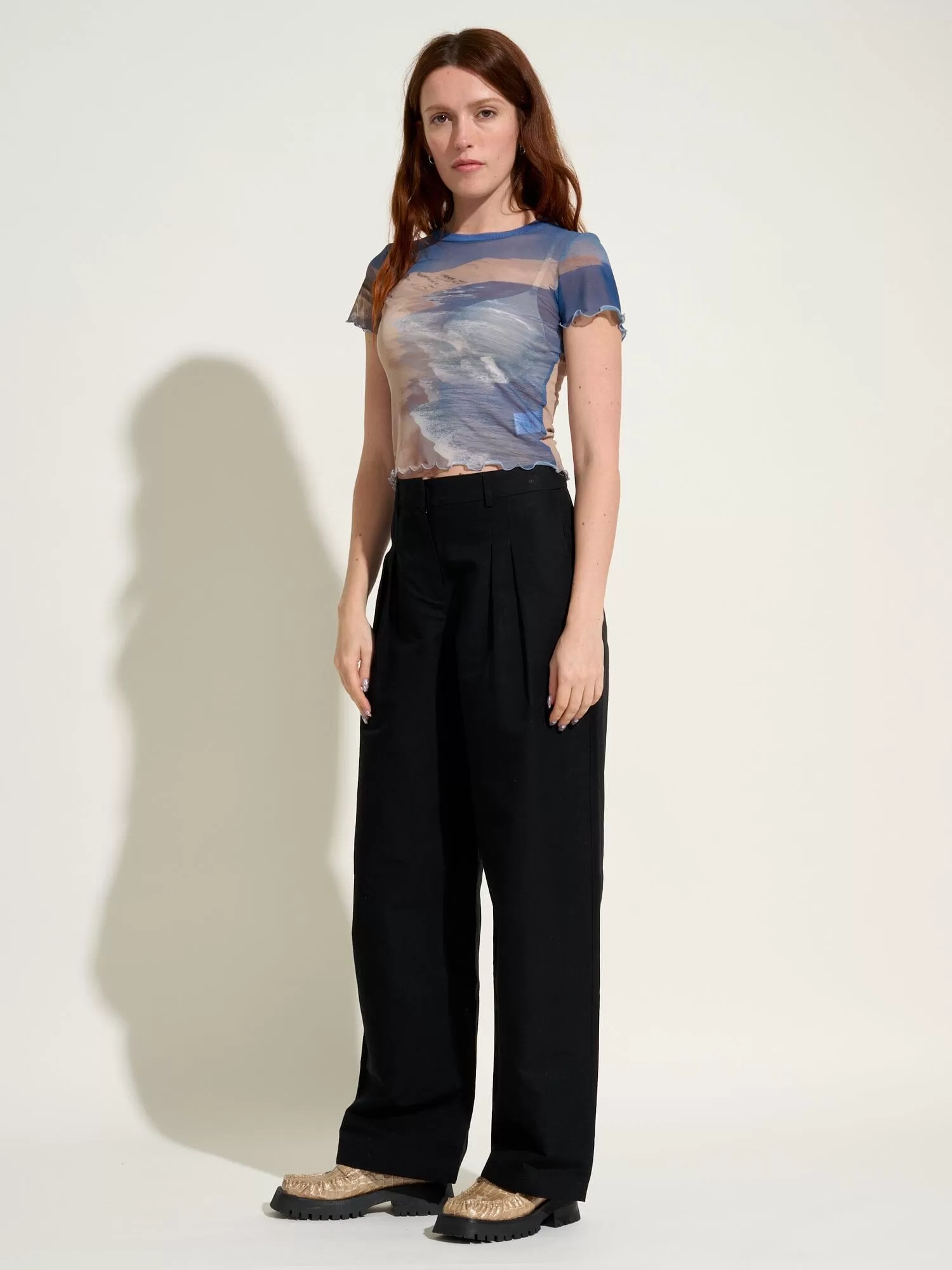 GILBERT - Pantalon taille haute à pinces en lin coton Noir