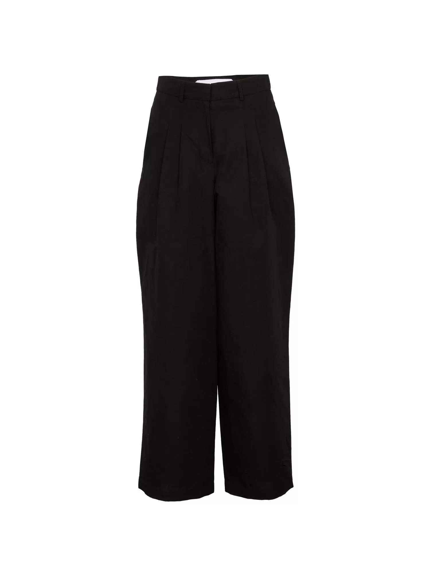 GILBERT - Pantalon taille haute à pinces en lin coton Noir