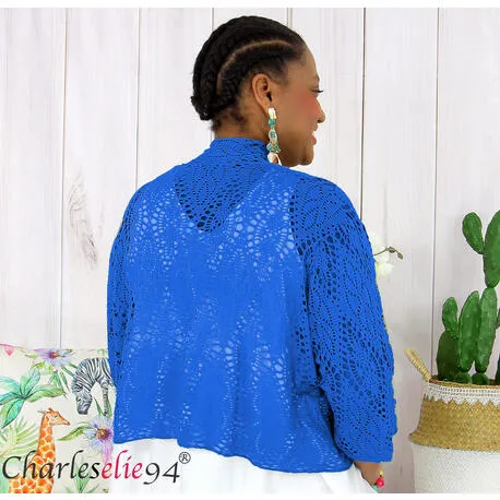 Gilet bolero dentelle ete ADELE bleu royal