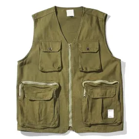 Gilet cargo ample multi-poches rétro couleur unie