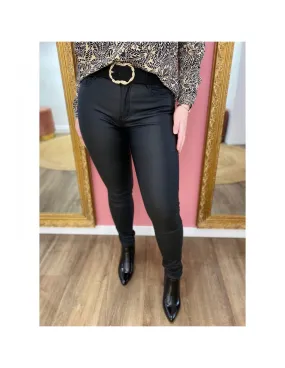 Jean huilé effet cuir femme enduit ciré coupe slim taille haute extensible & doublé haute qualité 34-46
