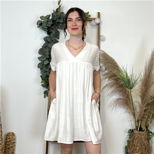 K006- Robe-Short unie (T36-T40) (blanc) - Bleu Clair