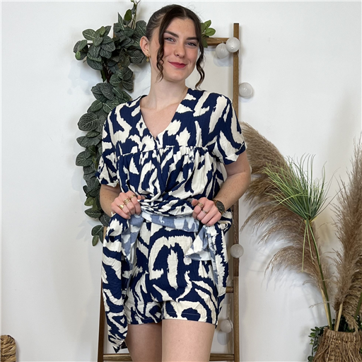 K895- Robe-Short Marbrée (T40-T48) (marine) - Bleu Clair