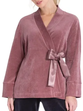 Kimono court velours à ceinture satiné Keina - Rose