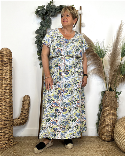 L629- Robe longue "Coline" (blanc) - Bleu Clair