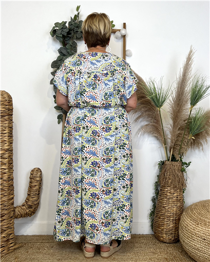 L629- Robe longue "Coline" (blanc) - Bleu Clair