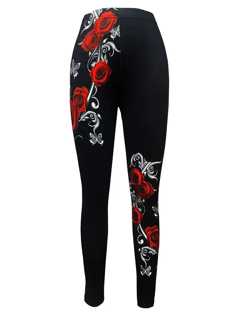 Legging Roses Rouges - Black Baccara