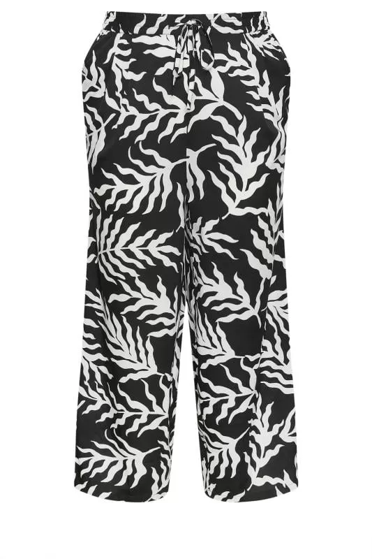 LIMITED COLLECTION - Pantalon Noir Feuilles Coupe Wide Leg