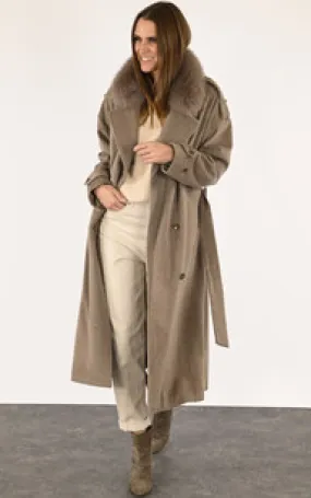 Long manteau cachemire et renard beige Levinsky - La Canadienne - Manteaux et 7/8 Textile Beige