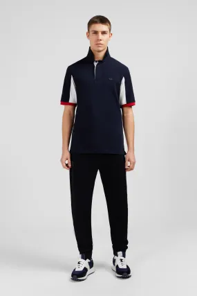 Maillot bleu foncé colorblock à broderie n°10 au dos