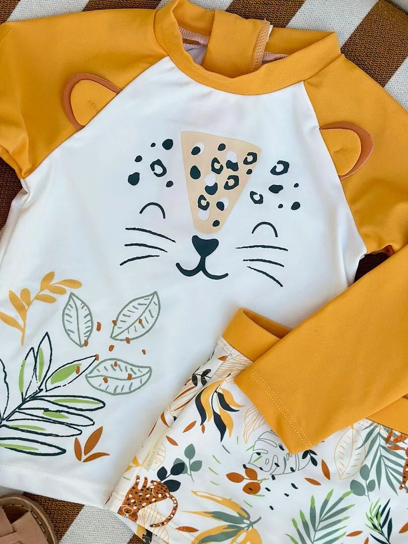 Maillot de bain bébé 2 pièces t-shirt de protection UV & boxer Wakae - Moutarde
