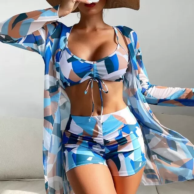 Maillot de bain trois pièces imprimé Hawaïen pour femme