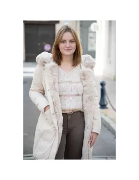 Manteau chaud avec fourrure synthétique mi long femme réversible parka & doudoune