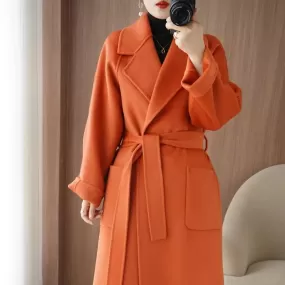 Manteau en laine 100% pour femme, vêtement Long et élégant en cachemire Double face avec ceinture, mode automne/hiver DIVERSES c
