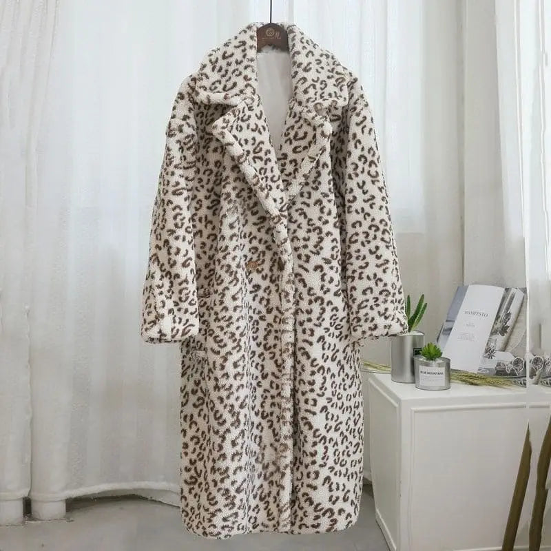 Manteau Fausse Fourrure Léopard Blanc