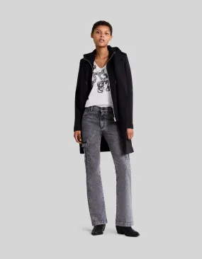 Manteau mi-long néoprène noir femme