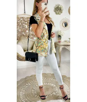 Mon blazer sans manches vert d'eau "print couture"