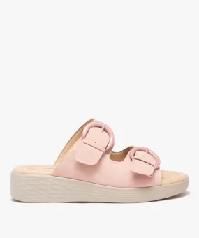 Mules femme confort unies avec brides à boucle en suédine - Hobiz rose