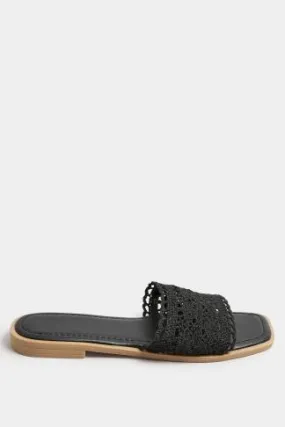 Mules Noires en Crochet Pieds Extra Larges EEE