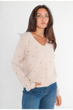 Multi-coeur Rose - Pull Femme