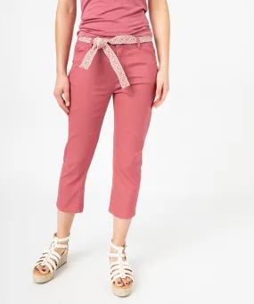 pantacourt slim taille haute en coton stretch avec ceinture a nouer femme rose pantacourts