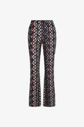 Pantalon droit taille haute en maille ajourée à zigzags