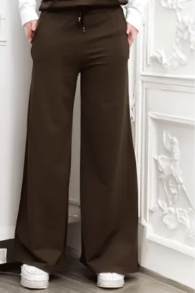 Pantalon palazzo marron avec poches en coton