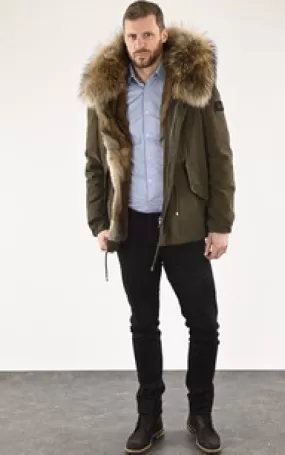 Parka bi-matière kaki avec fourrure Barbed - La Canadienne - Parkas Textile Kaki