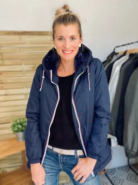 Parka Imperméable THELMA MI-LONG fourré - Bleu marine - Laura Jo