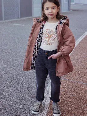 Parka à capuche fille doublée imitation fourrure vieux rose - Vertbaudet