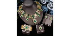 Parure de bijoux couleurs or et émeraude pour femme