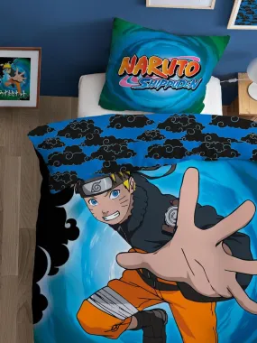 Parure de lit imprimée 100% coton, NARUTO BLACK CLOUDS - Bleu