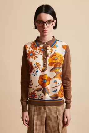 Polo bi-matière en maille merinos et twill de soie