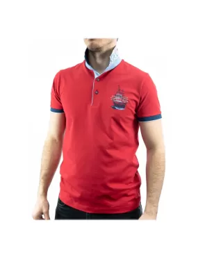 Polo manches courtes rouge imprimé navire
