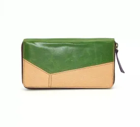 Portefeuille femme cuir vert et beige modèle unique 5