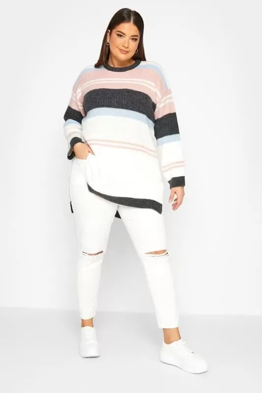 Pull Blanc & Rose Rayures en Maille
