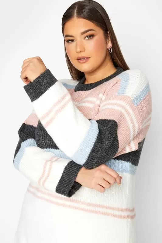 Pull Blanc & Rose Rayures en Maille