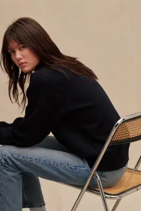 Pull col cheminée milano marine en laine mérinos pour femme