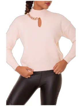 Pull col montant beige à chaine sur le col