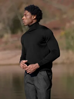 Pull col roulé en laine vierge noir