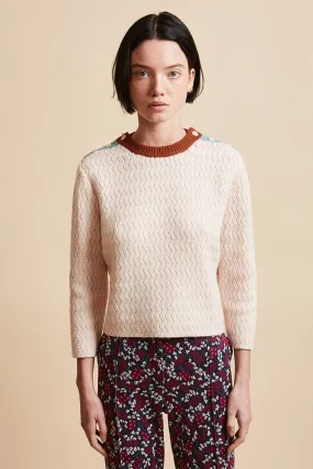 Pull court en maille de laine et cachemire tricolore