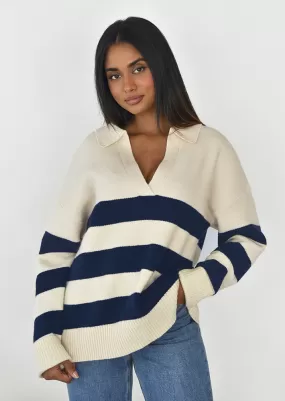 Pull en maille à rayures col polo