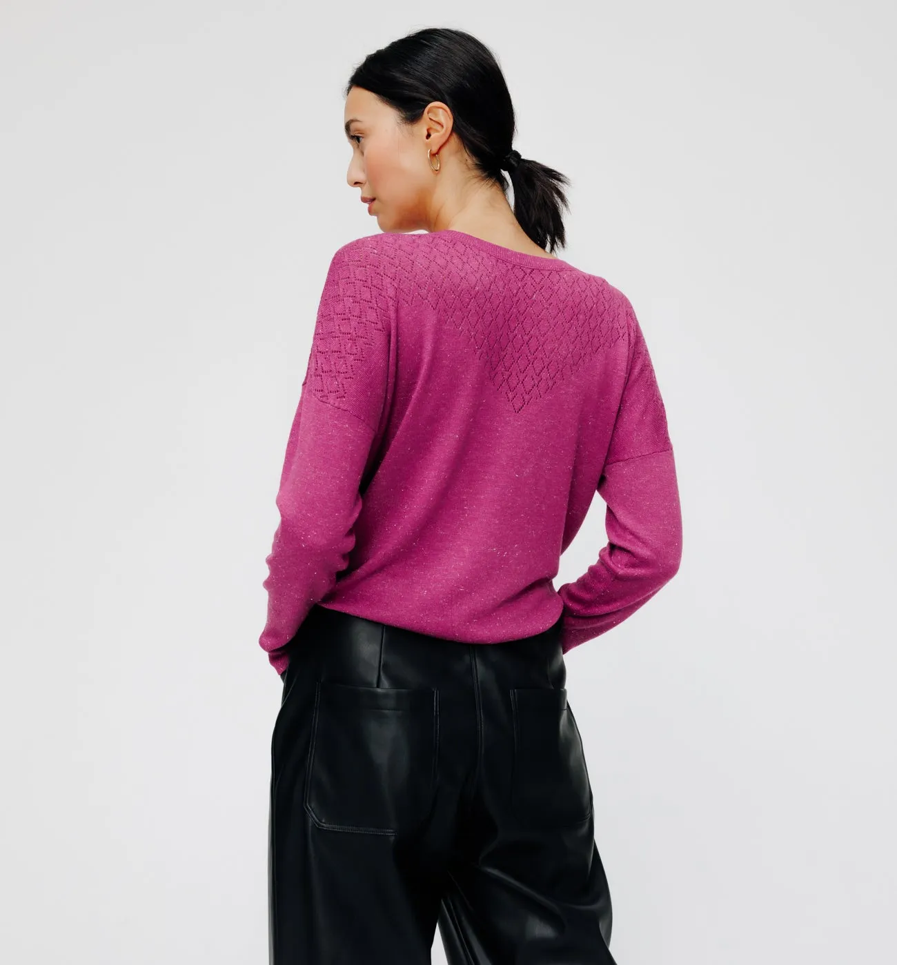 Pull fin irisé Femme - Framboise